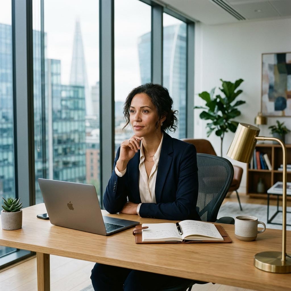 Illustrative scene of a business owner organizing financial records