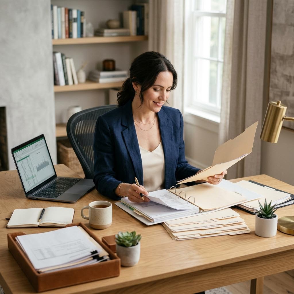 Individual organizing documents at home