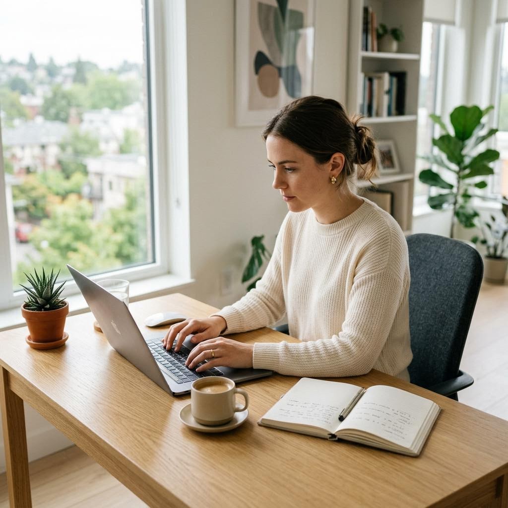 Illustrative image of freelancer working at desk