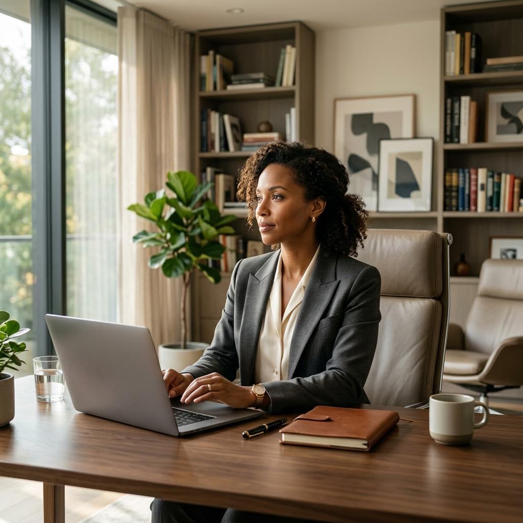 Independent professional working in a home office