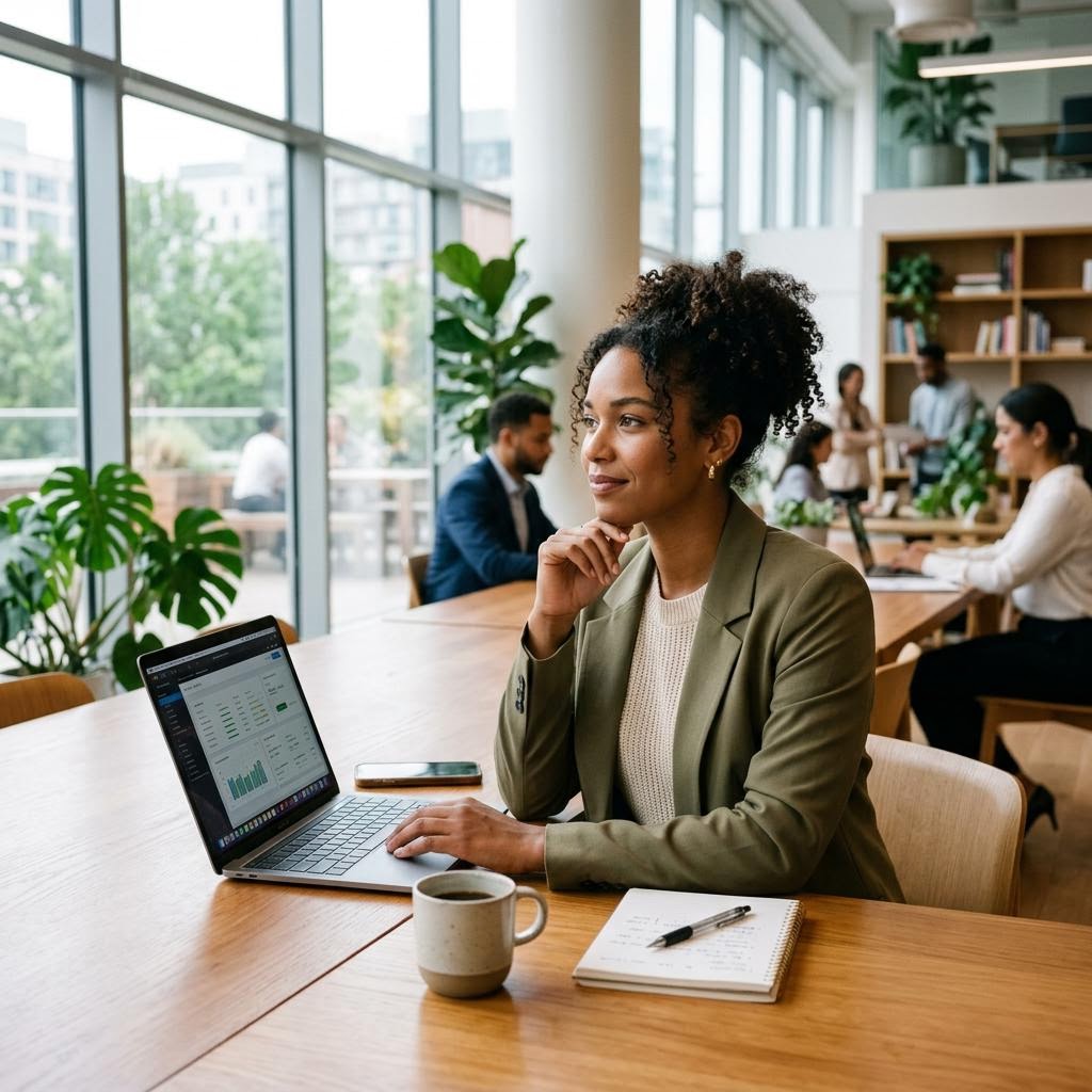 New business owner reviewing financial setup.