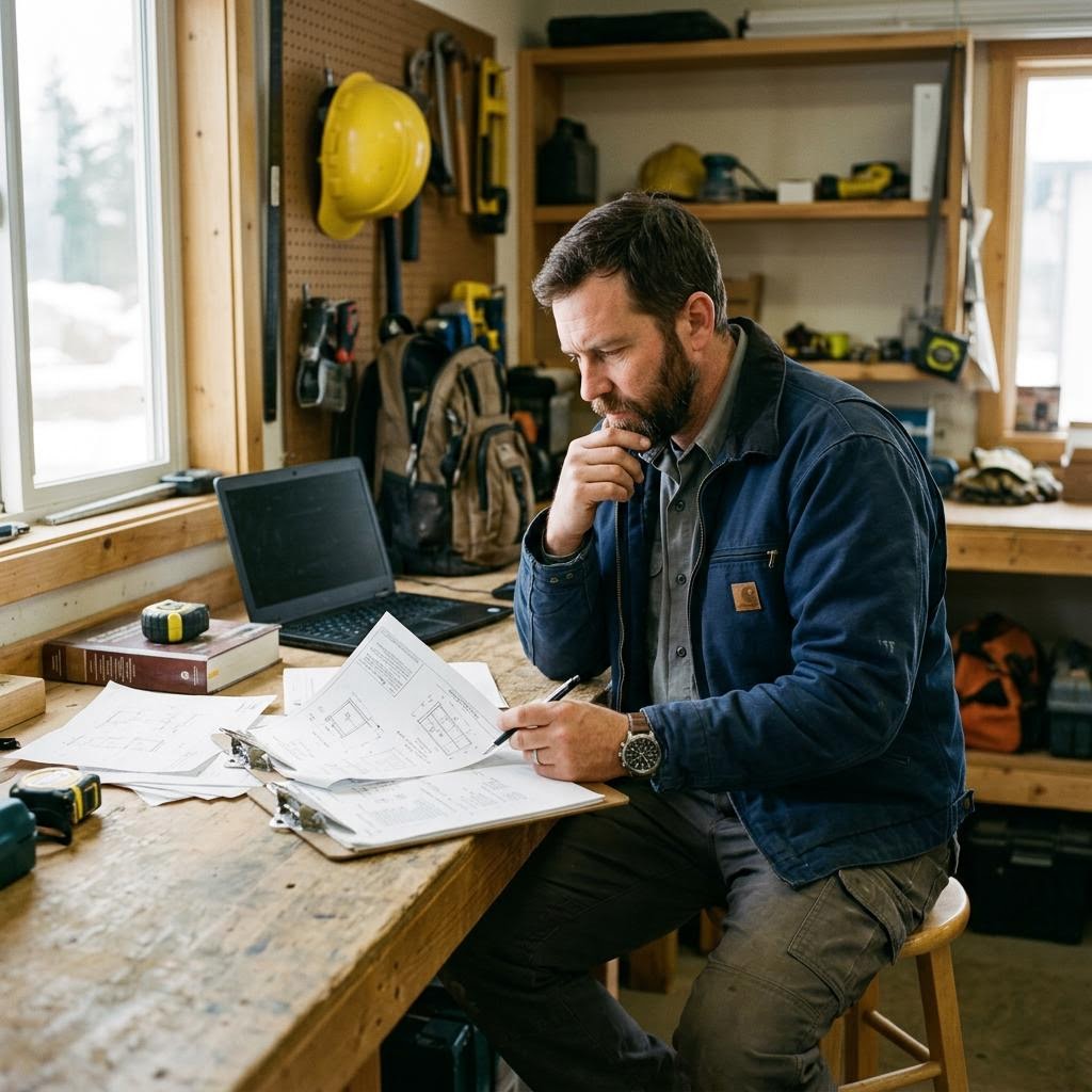 Independent contractor reviewing paperwork