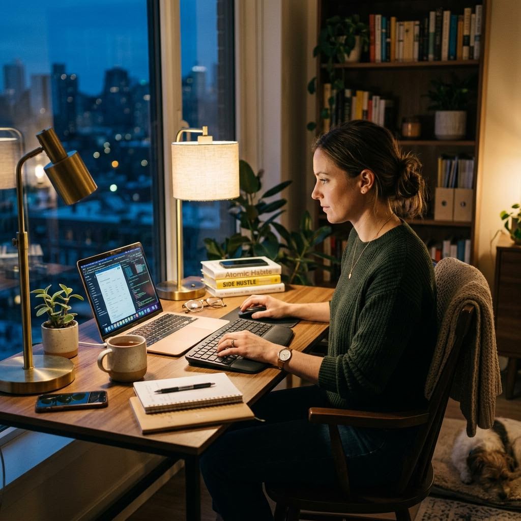Professional working after hours on a side business