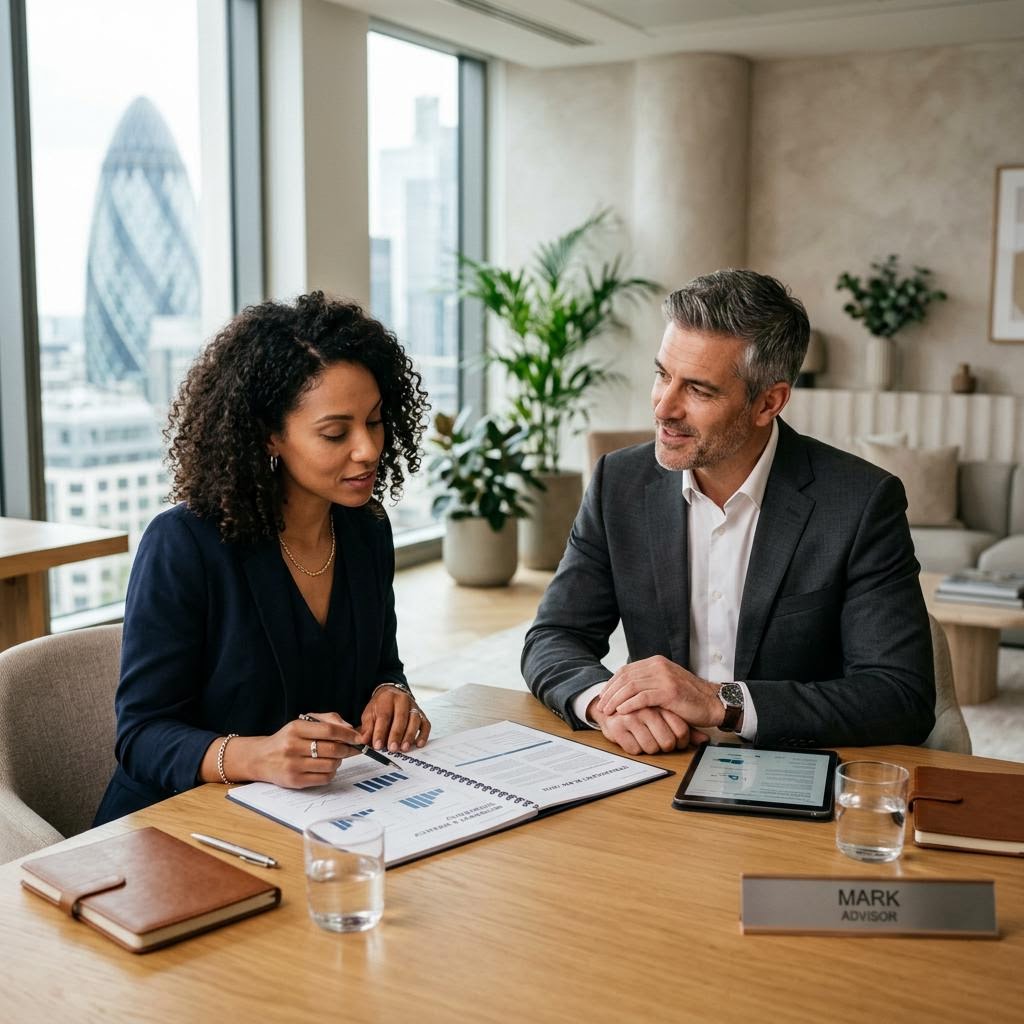Individual reviewing financial plans with an advisor