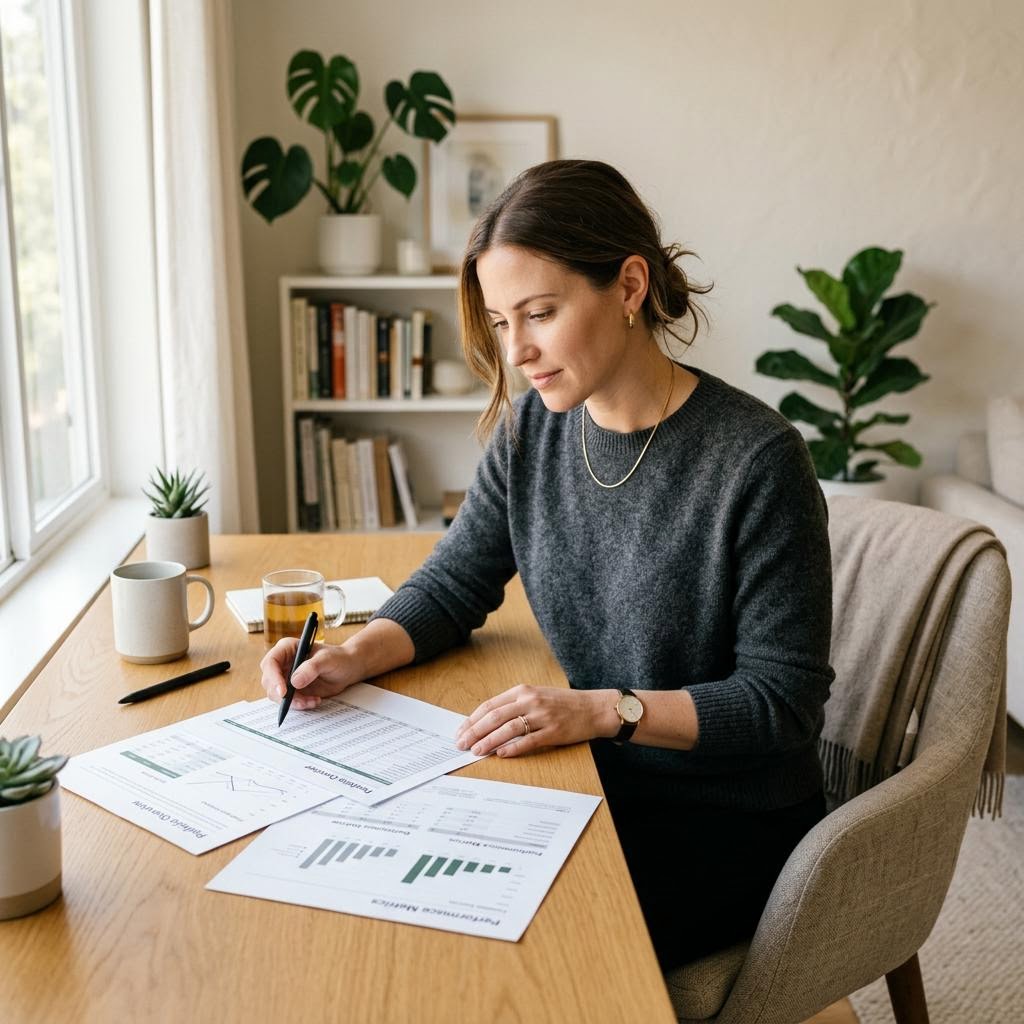 Illustrative photo of a professional individual reviewing documents at home