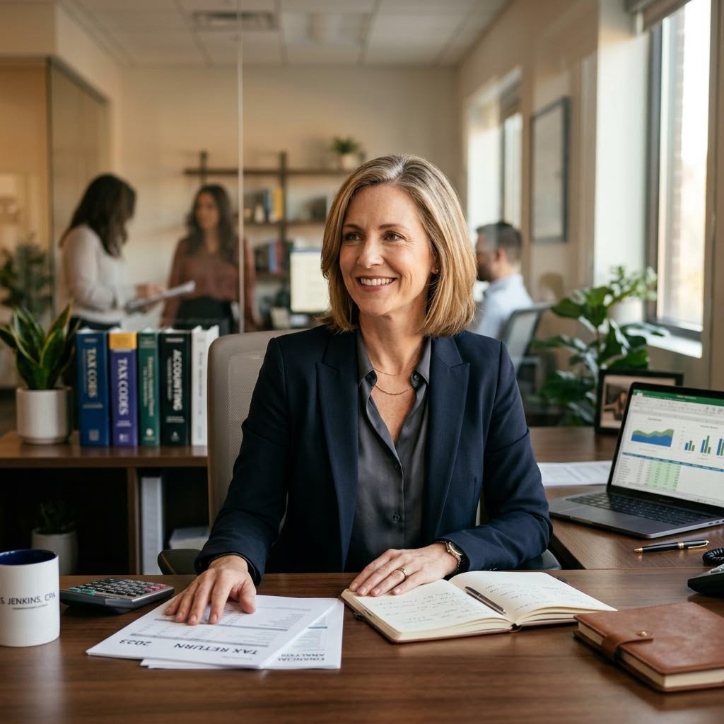 A financial professional speaking with a client in a bright office